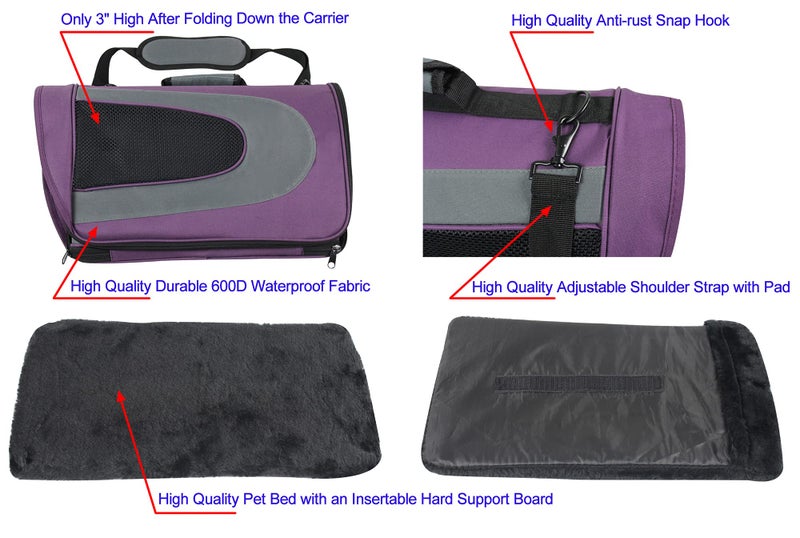 EliteField Deluxe Soft Pet Carrier (3 Year Warranty, Airline Approved), Multiple Sizes and Colors Available (18" L x 10" W x 11" H, Purple+Gray) - Image 5